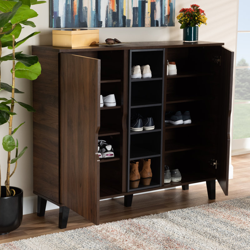 Ketter 25 Pair Shoe Storage Cabinet, Walnut Brown