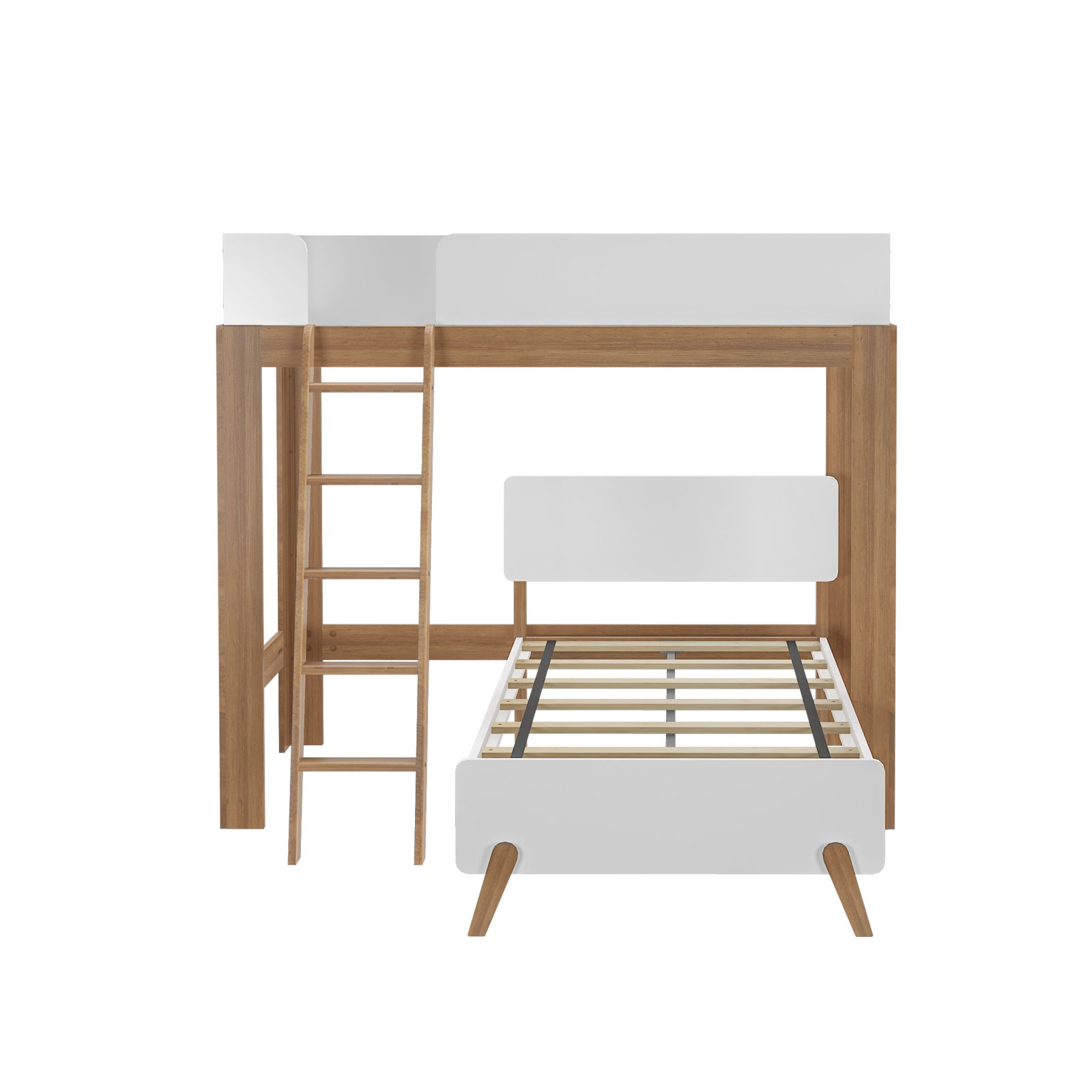 Bellmont L-Shaped Bunk Bed, Twin over Twin, White/Brown