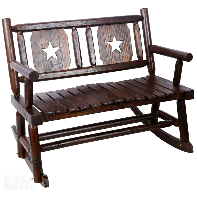Chaise berçante d'extérieur en bois carbonisé double pour 2 personnes avec siège large et incurvé