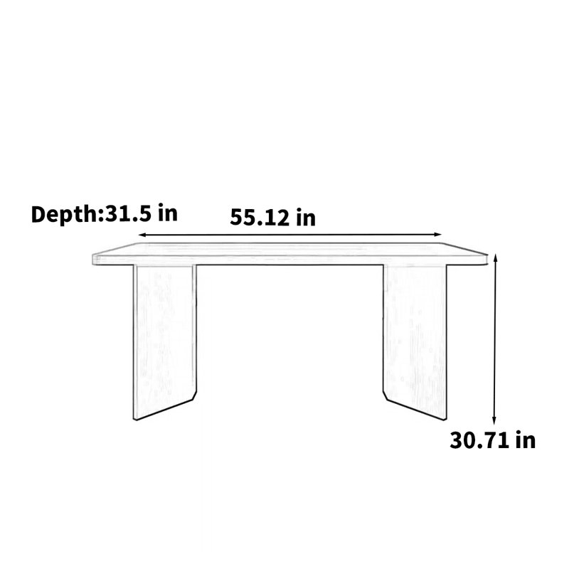 Walnut grain rectangle rock plate dining table, 30.71"H x 55.12"L x 31.5"W