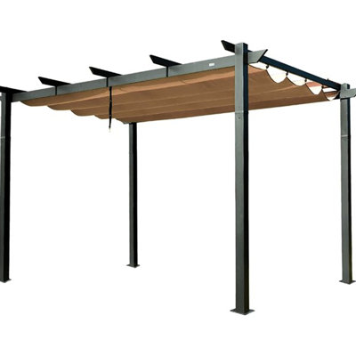 Dark Gray Aluminum Pergola With Retractable Sunshade - Outdoor Gazebo For Bbq, Party, Wedding. Weather , . Fits Patio, Backyard, Deck, Garden Canopy Blocking. Patio. Wall Space Saver. & .