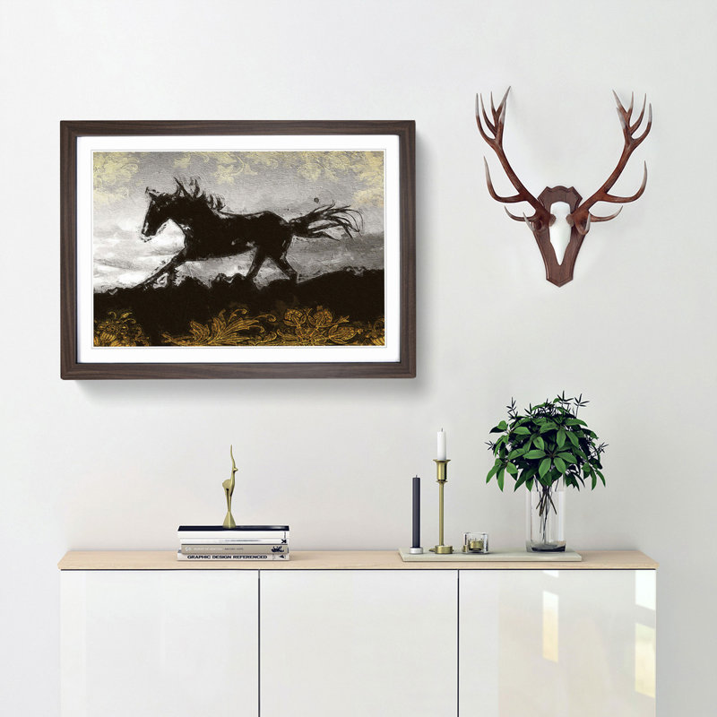 Galloping Horse in Abstract - Picture Frame Painting Print, 36cm H x 48cm W x 2cm D, Walnut Framed