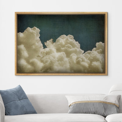 «Green», bleu marine, nuages pastel, paysages abstraits, décoration murale minimaliste rétro Moody, impression sur toile flottante