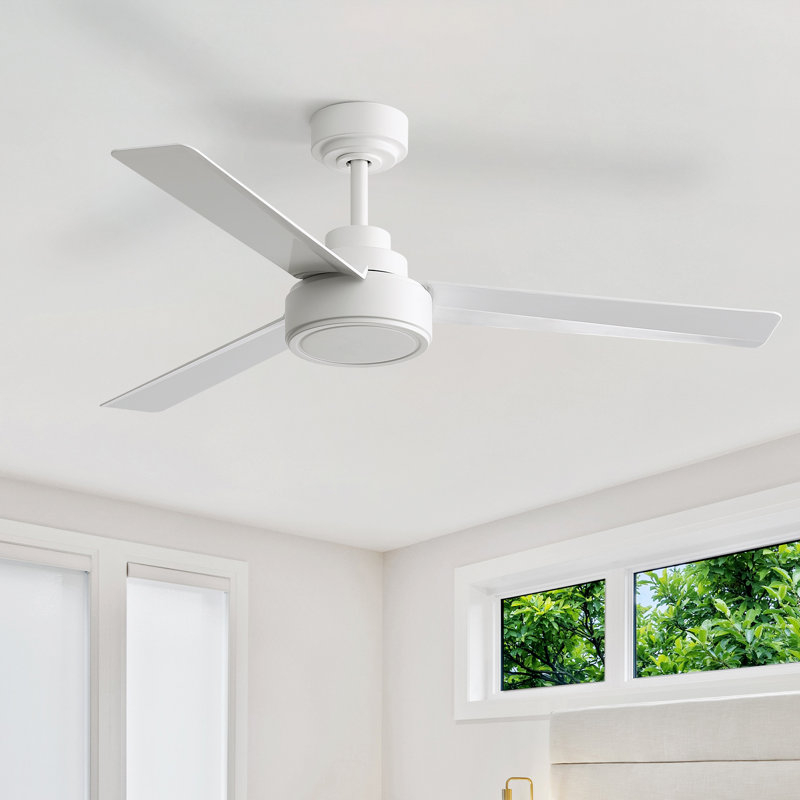 Ventilateur de plafond moderne à 3 pales 52 po avec lumière DEL et télécommande Forgan, Blanc