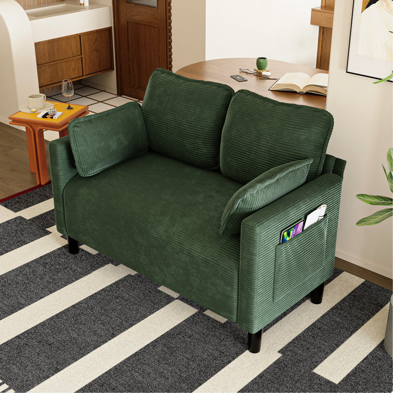 48 po foncé avec éponge à rebond élevé, rangement latéral, panneau composite et structure en bois massif, assemblage rapide pour canapé d'appoint en velours côtelé à l'allure rétro, doux au toucher, poche, support de charge robuste,