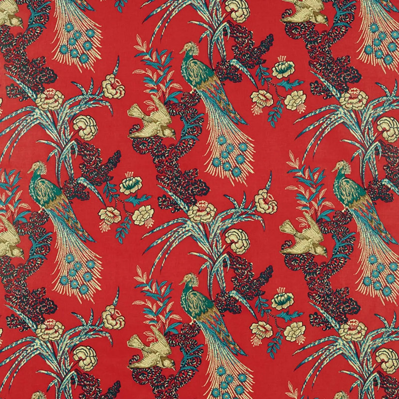 Tissu paon Schumacher x Miles Redd, Rouge