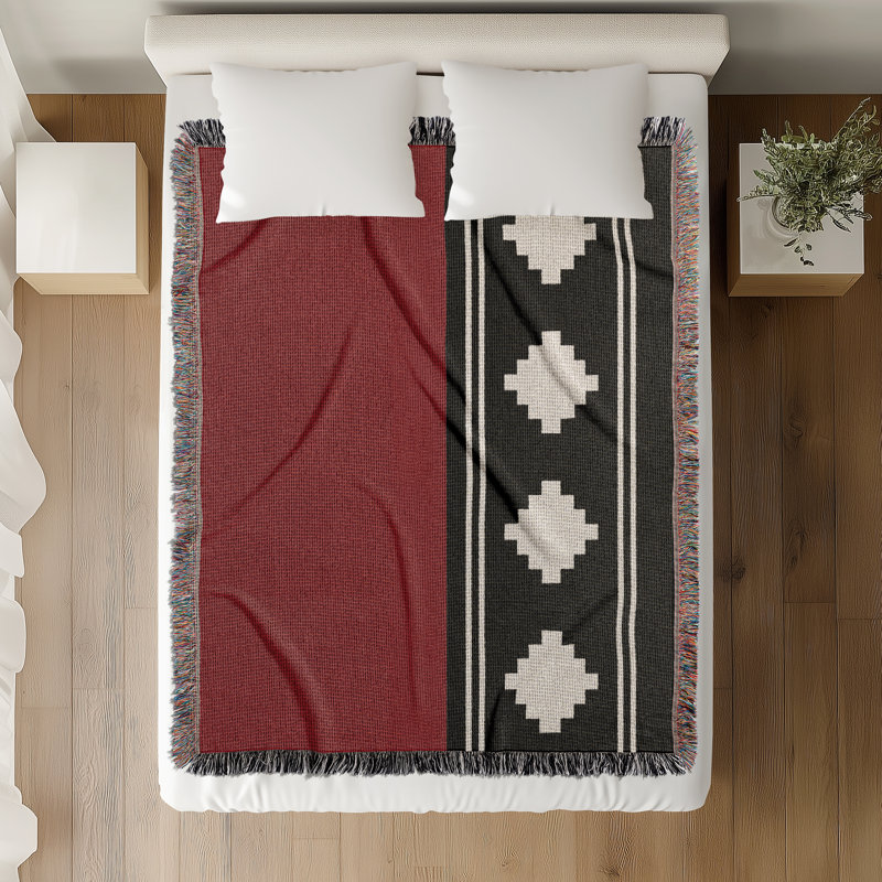 Couverture en mélange de coton Ector South Western, Rouge / noir / blanc cassé, L 70 po x l 50 po