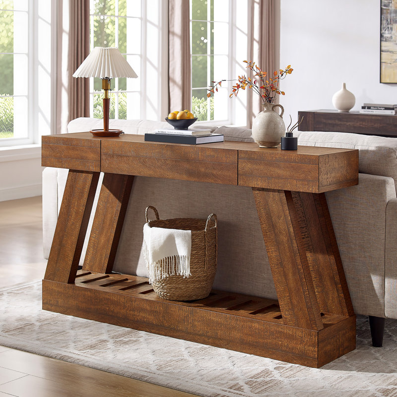 60" Farmhouse Entryway Table With Drawer, Wooden Hallway Foyer Table With Heavy Duty Base, Sofa Table For Living Room