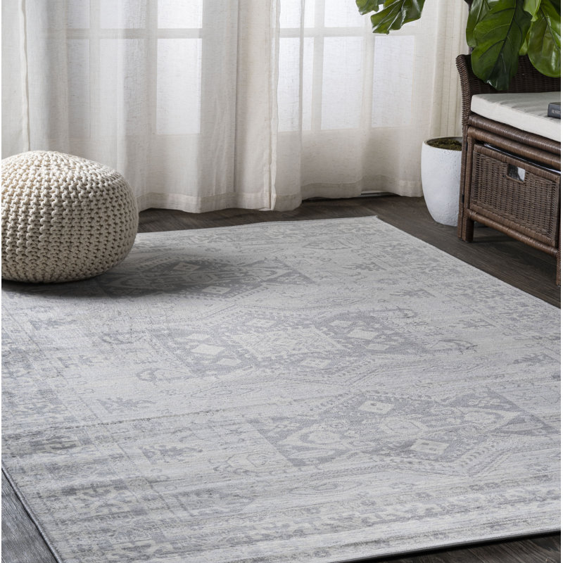 Federick Modern Persian Vintage Medallion Light Grey Rug, Rectangle 4' x 6'