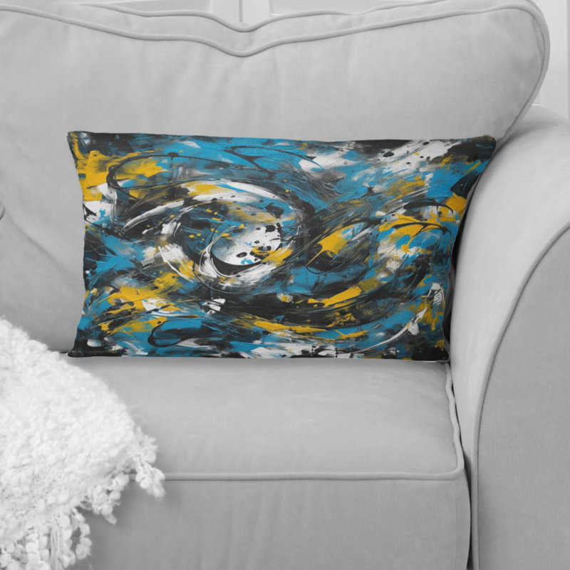 Bleu et jaune Abstracted Realms III - Coussin décoratif à imprimé abstrait