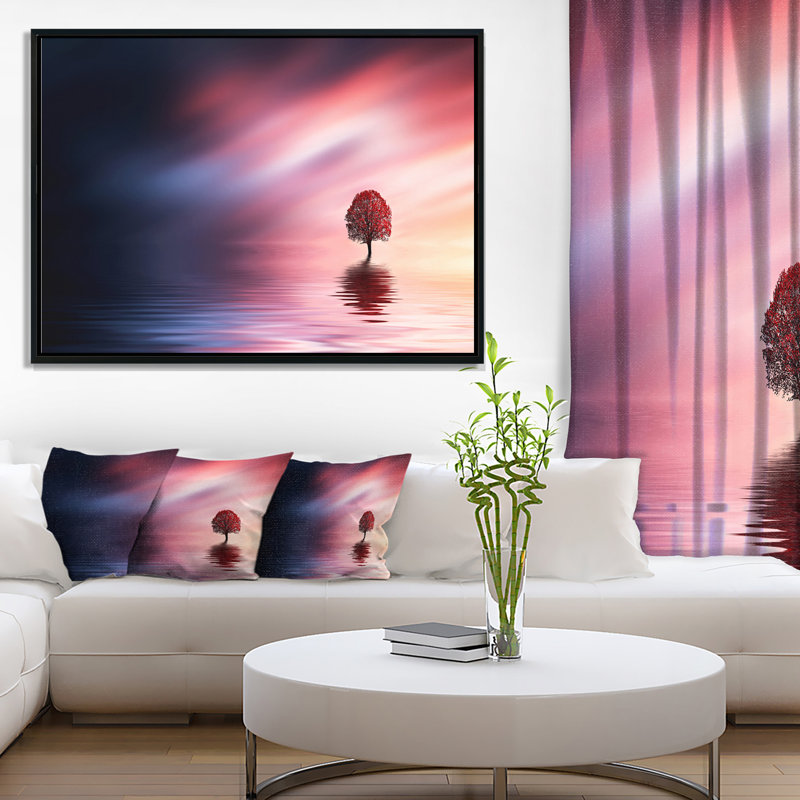 Arbre solitaire étonnant avec art graphique d'oiseaux, H 30 po x l 40 po x P 1,5 po, Toile avec cadre flottant