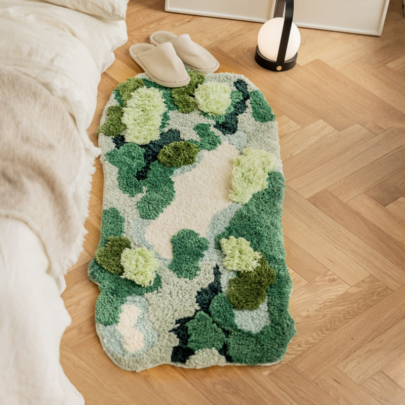 Aesthetic Handmade Bathroom Mat, Green Abstract