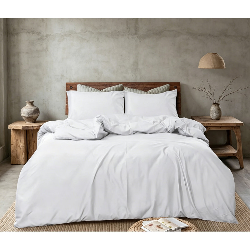 Microfiber Solid Colour Duvet Cover Set, White, Double Bed Duvet Cover + 2 Pillowcases