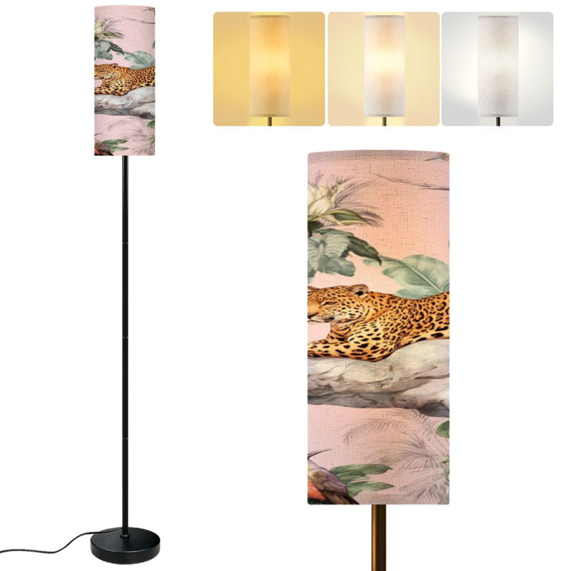  68.5" Standing Floor Lamp Watercolor tropical leopard animal pink Dimmable Metal Pole Lamp with Linen Lampshade LED Bulb Included