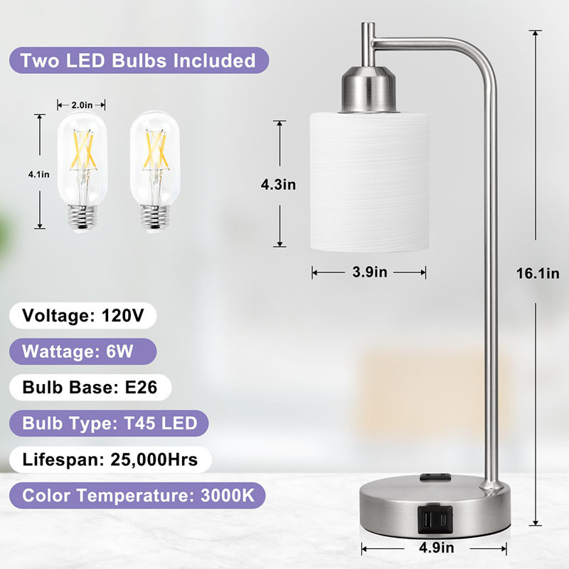 Ensemble de 2 lampes de table de chevet Industrial Touch, Argent argent, Blanc