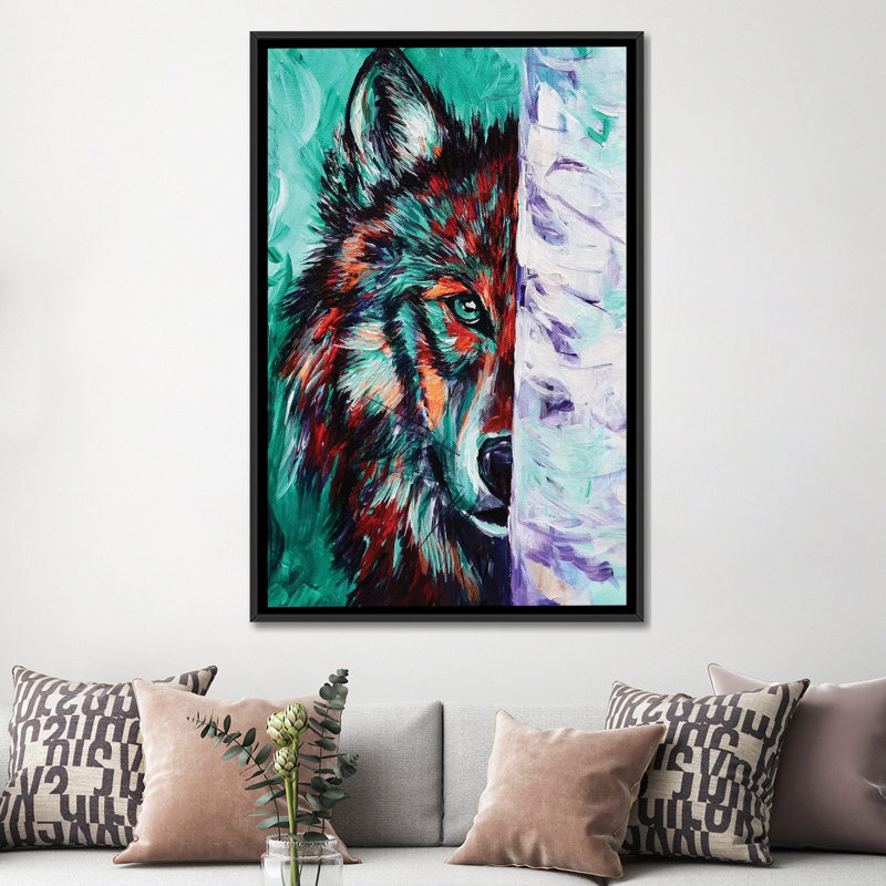 «Wolf», reproduction sur toile, H 26 po x l 18 po x P 1,5 po, Toile avec cadre noir, Pas de tapis