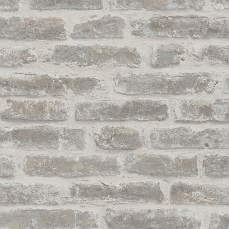 Olio Exposed Brick 33' L x 21" W Wallpaper Roll, White/Taupe