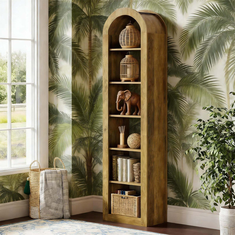 Open Bookcase,Arched Display Shelf, Brown