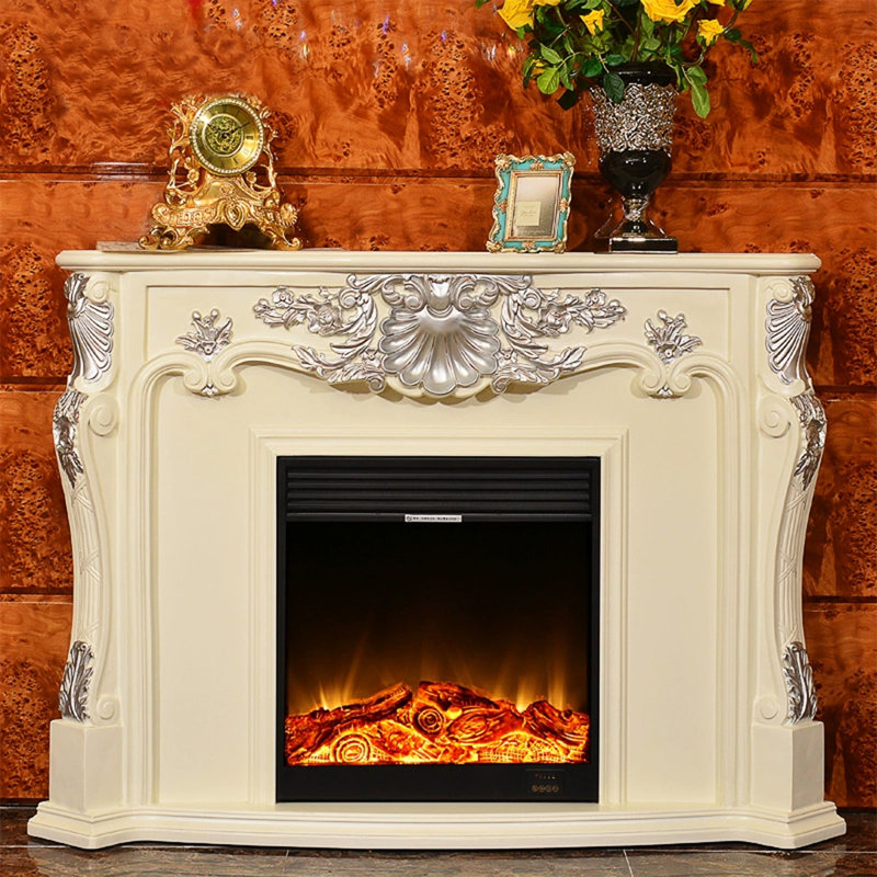 Foyer électrique en bois massif beige