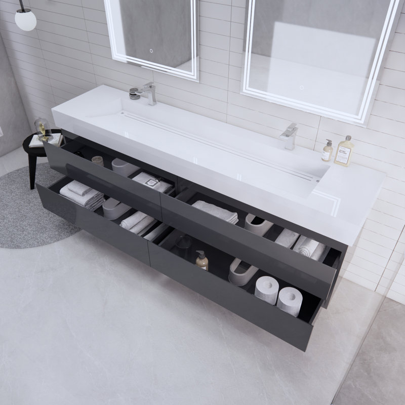 Babajide 83.3'' Bathroom Vanity with Acrylic Top, High Gloss Gray