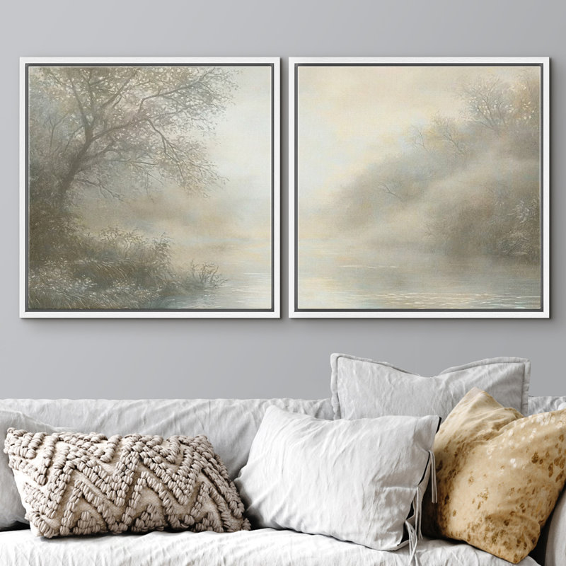 «Misty River Landscape», art mural sur toile, ensemble de 2 nature tranquille pour apaiser la maison, H 16 po x l 32 po