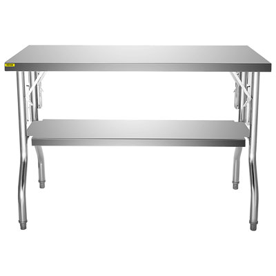 Folding Commercial Prep Table, 48 x 30 Inch Commercial Worktable Workstation with Undershelf, Heavy-duty Stainless Steel Folding Table with 300 lbs Load, Designed for Home Kitchen Restaurant Garage