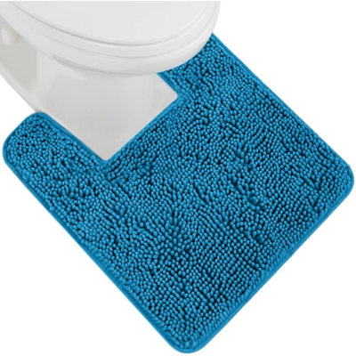 Plush Absorbent Shaggy Chenille Bath Rug Mat For Toilet Base With Rubber Backing, Machine Washable, Microfiber Bathroom Contour Mats For Toilets, Bath Decor, Square, 22.5X19.5, Caribbean