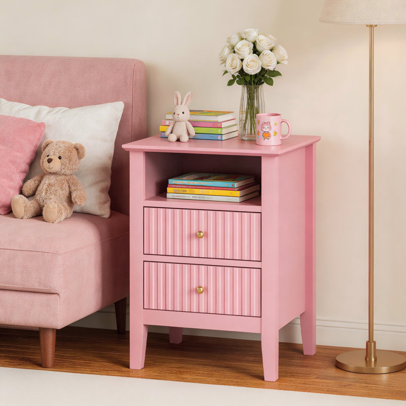 Amberrae 2 Drawer Nightstand, Pink without charge station