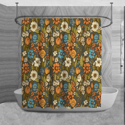 Décoration florale de rideau de douche à motif floral vert