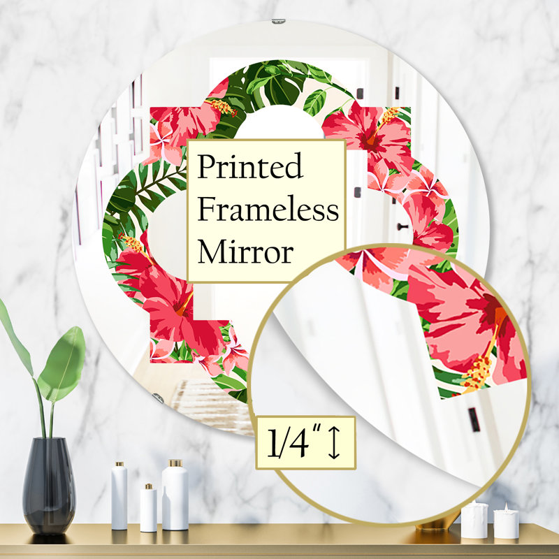 Miroir mural Leaves, H 24 po x l 24 po, Feuilles de quadrilobe et fleurs I