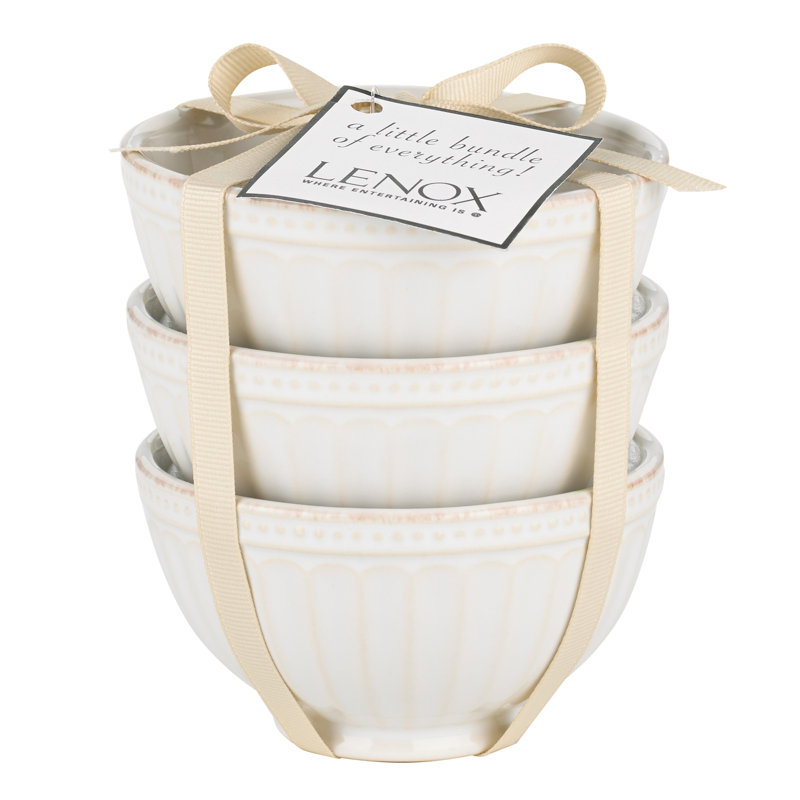 Lenox French Perle Groove 3 Piece Dessert Bowl Set, White