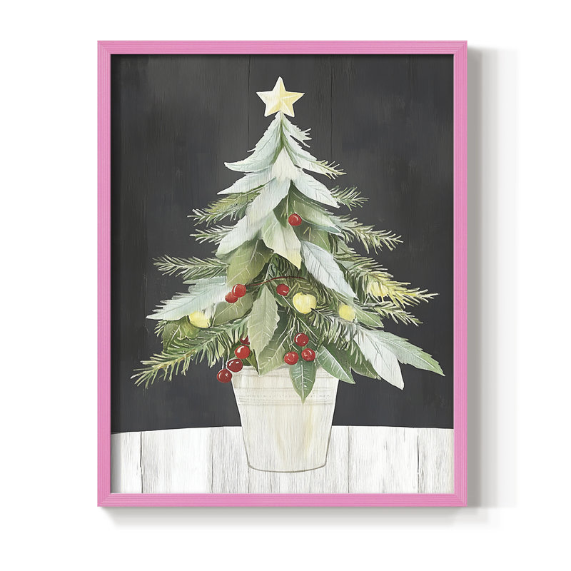 «Christmas Holiday Art DCCCLxxxvii», reproduction d'art encadrée - bois massif, H 15 po x l 12 po, Rose