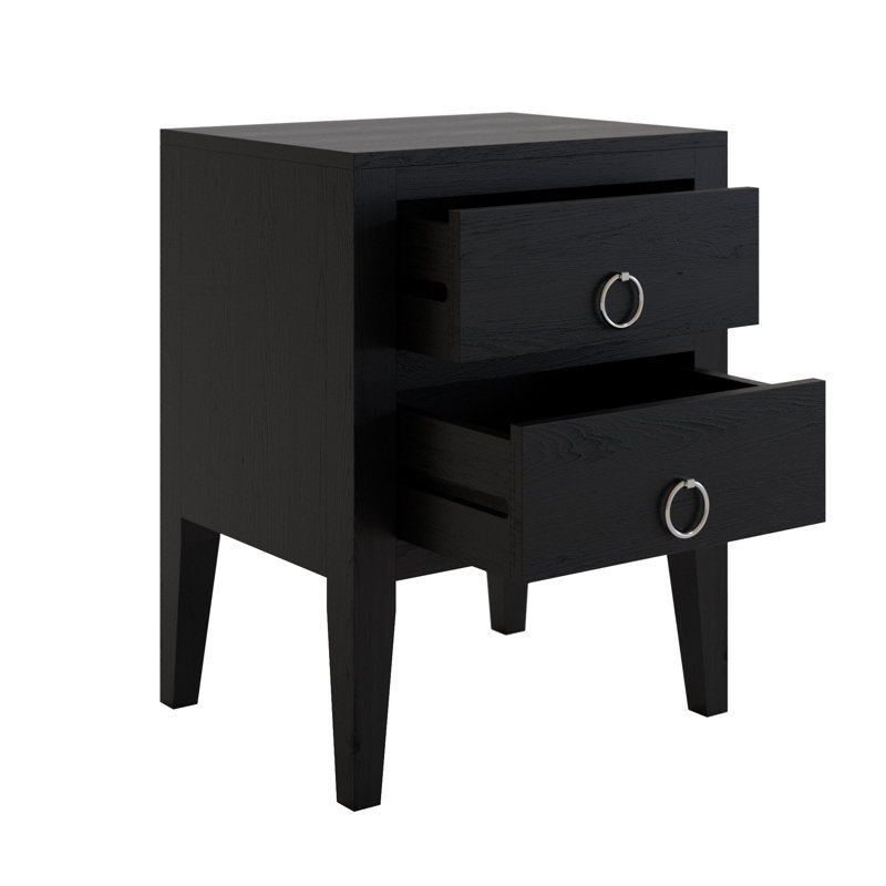 Stroble 50cm W Solid Wood Bedside Table, Black
