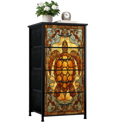 Commode de style vitrail pour la chambre à coucher avec 4 tiroirs de rangement Commode à commode en verre teinté Mystical Amber