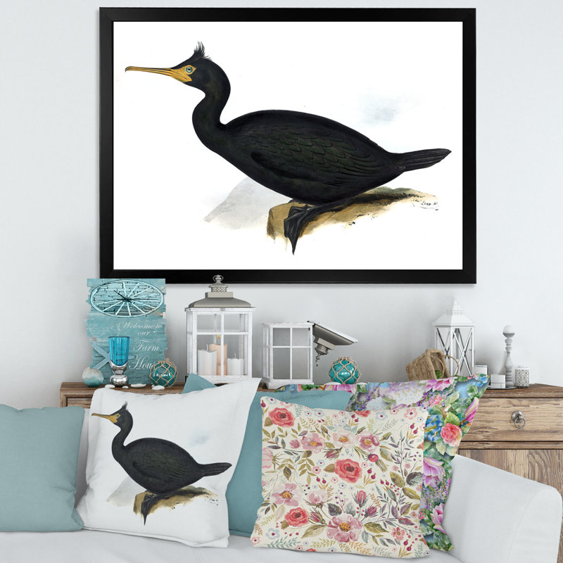 Vie d'oiseau rétro IV - peinture sur toile, H 16 po x l 32 po x p 1 po, Cadre photo noir