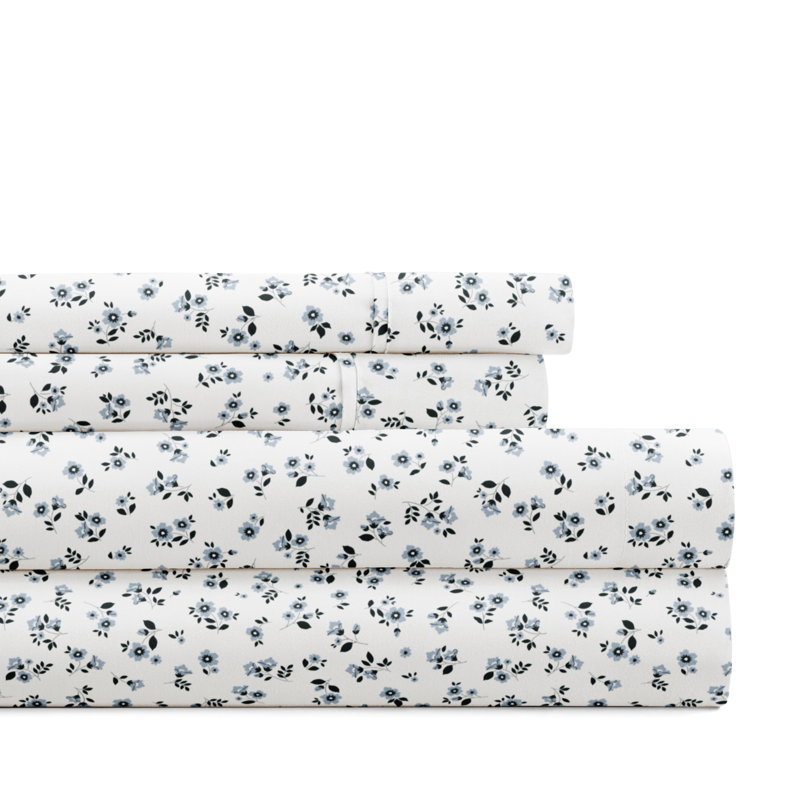 Blue Floral Microfiber Full Sheet Set with 1200 Thread Count