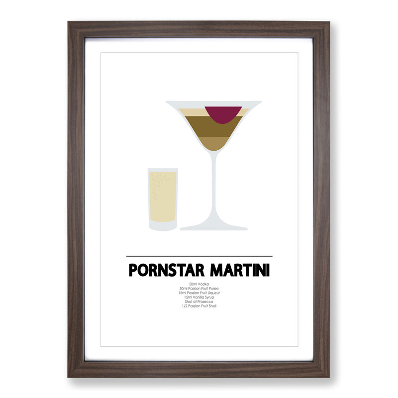 Pornstar Martini Cocktail - Picture Frame Typography, Walnut Framed, 65cm H x 48cm W x 2cm D