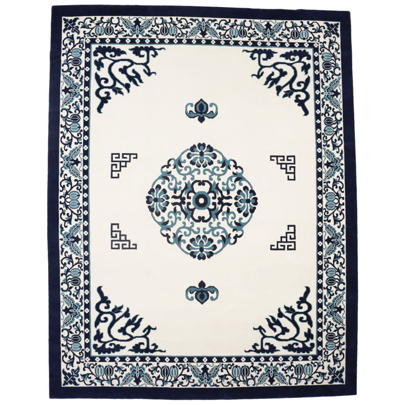 Grand tapis oriental moderne ivoire à motif floral ivoire 12 x 15