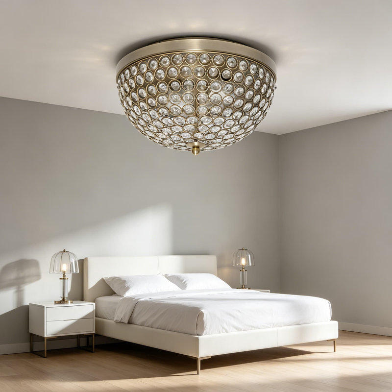 FM1000-ABS Elipse cristal 13 pouces moderne en métal 2 lumières en forme de bol encastré au plafond, laiton antique