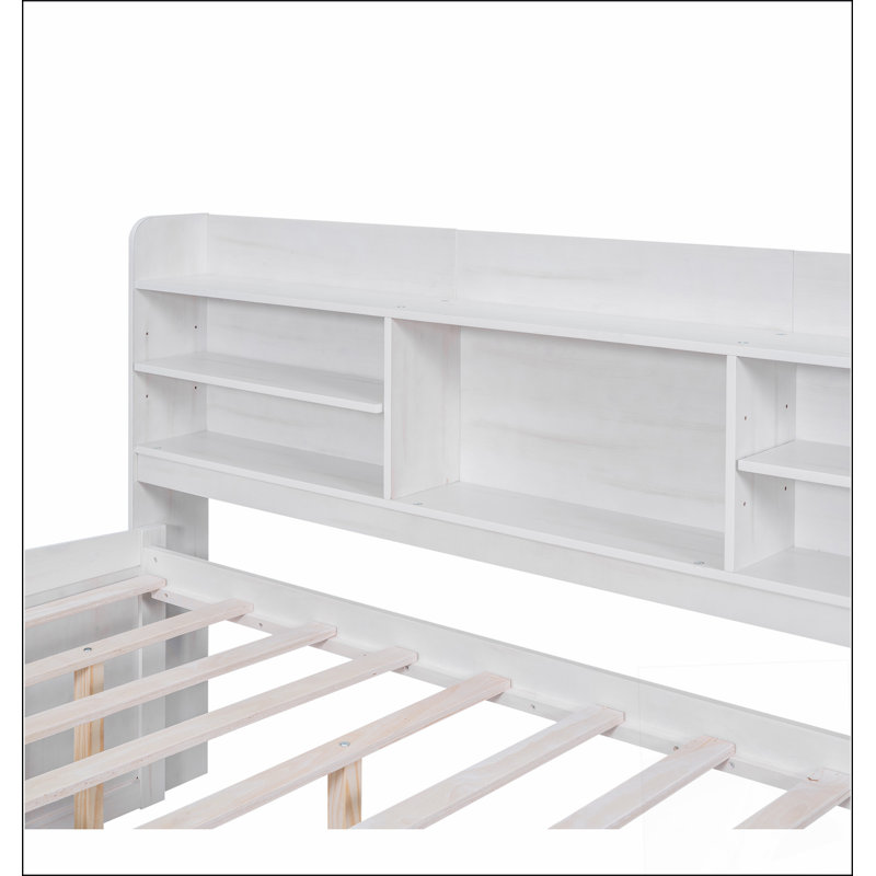 Lit capitaine en bois avec bibliothèque intégrée, tiroirs de rangement et lit gigogne, Blanc
