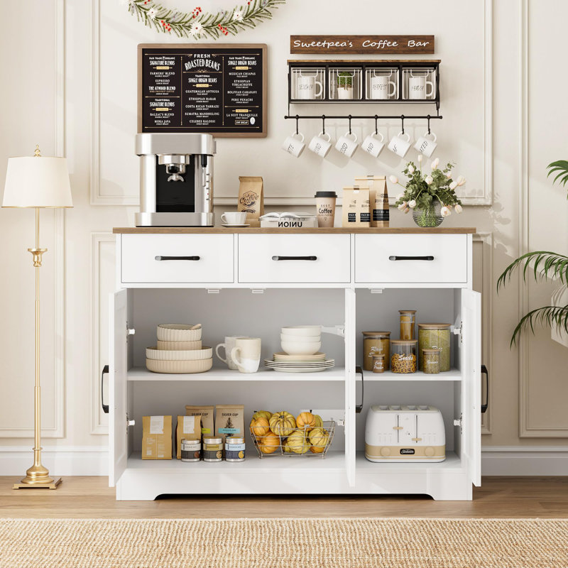 Tahara 42.5" Wide 3 Drawer Sideboard, White/Brown