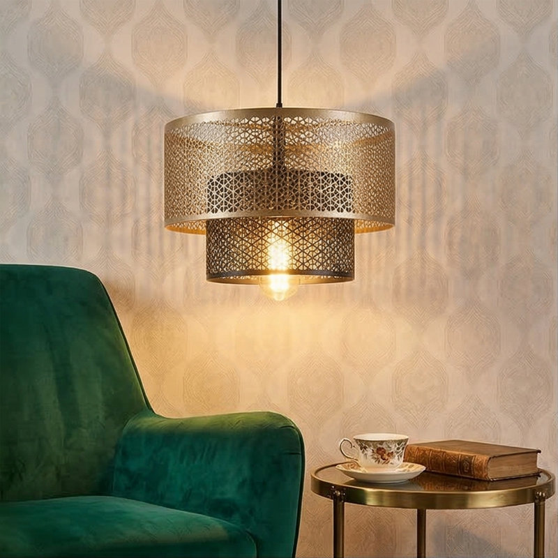 Aurelia 1-Light Two-Tier Geometric Mesh Pendant, Bronze/Gold