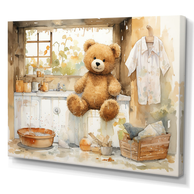 «Bear Laundryroom Bubbles 2», art mural, Toile tendue, H 20 po x l 12 po x P 1 po