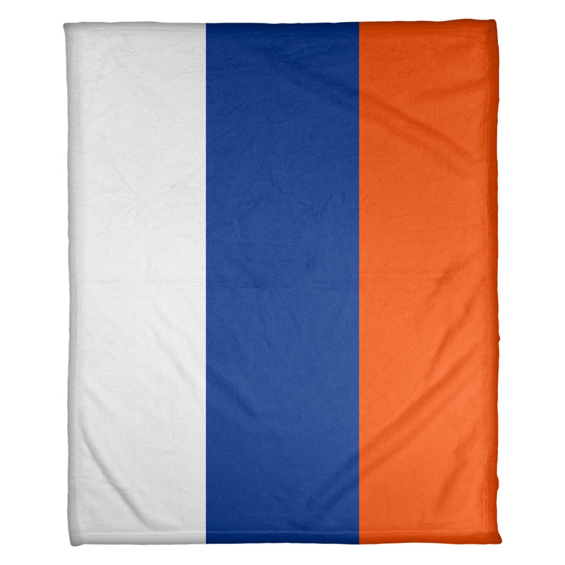 Jeté hockey new york, 50 po x 60 po, Blanc / bleu royal / orange, Molleton Arctic Pro