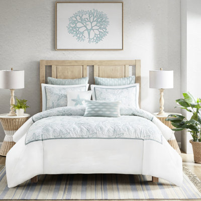 Harbor House Bay King Duvet Cover - 100% Cotton, Dark Embroidery, Button Closure, 2 Shams, 4 Inner Ties, , Relaxed Style Size Bedding With Embroidery Cotton ,
