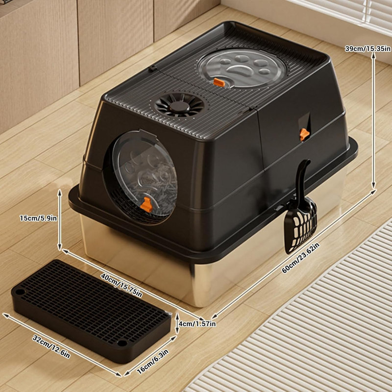 Stainless Steel Litter Box Enclosure, Black