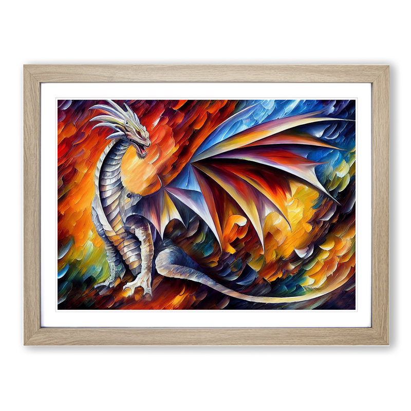 XH1022-2771X Dragon Art Vol.1 - Single Picture Frame Print, 25cm H x 34cm W x 2cm D, Oak Framed
