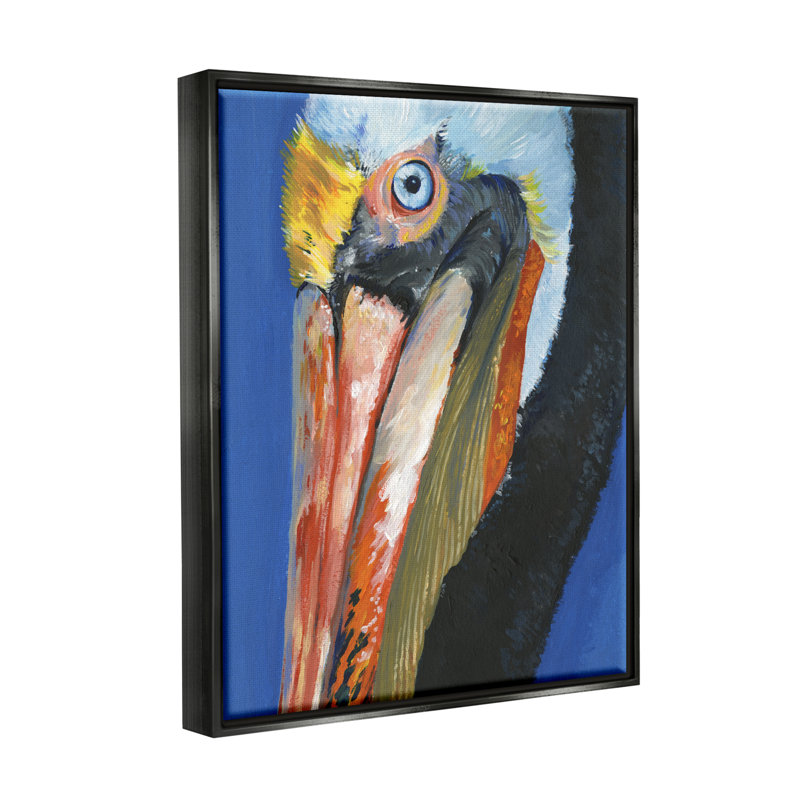 «Red Barrel Studio®», audacieux pélican bleu encadré par Floater par Jennifer Paxton Parker, H 21 po x l 17 po x P 1,7 po