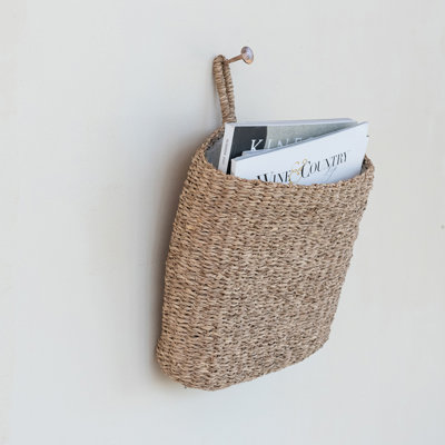 Panier mural en ruppie maritime tissé à la main avec boucle et doublure en coton