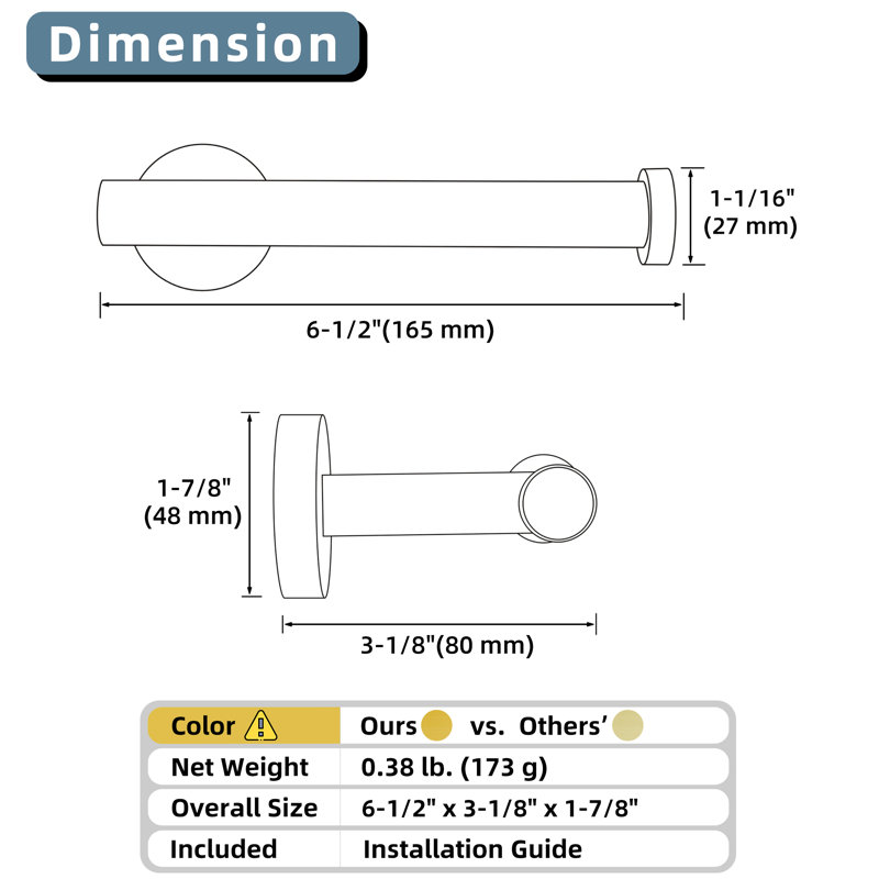 Wall Mounted Toilet Paper Holder, Brushed Gold